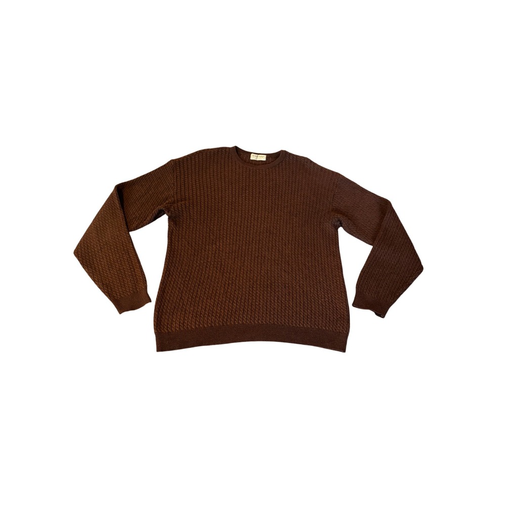 Tricots St Raphael Mens Brown Textured Lattice Knit Crewneck Sweater Large USA